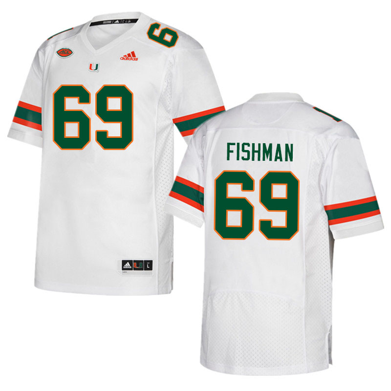 Men #69 Sam Fishman Miami Hurricanes College Football Jerseys Sale-White - Click Image to Close